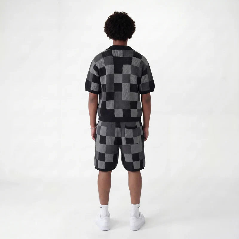 Set aus Hemd und Shorts im Jacquard-Karomuster