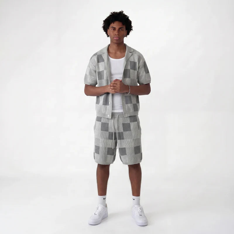 Set aus Hemd und Shorts im Jacquard-Karomuster
