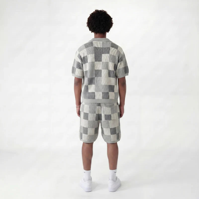 Set aus Hemd und Shorts im Jacquard-Karomuster