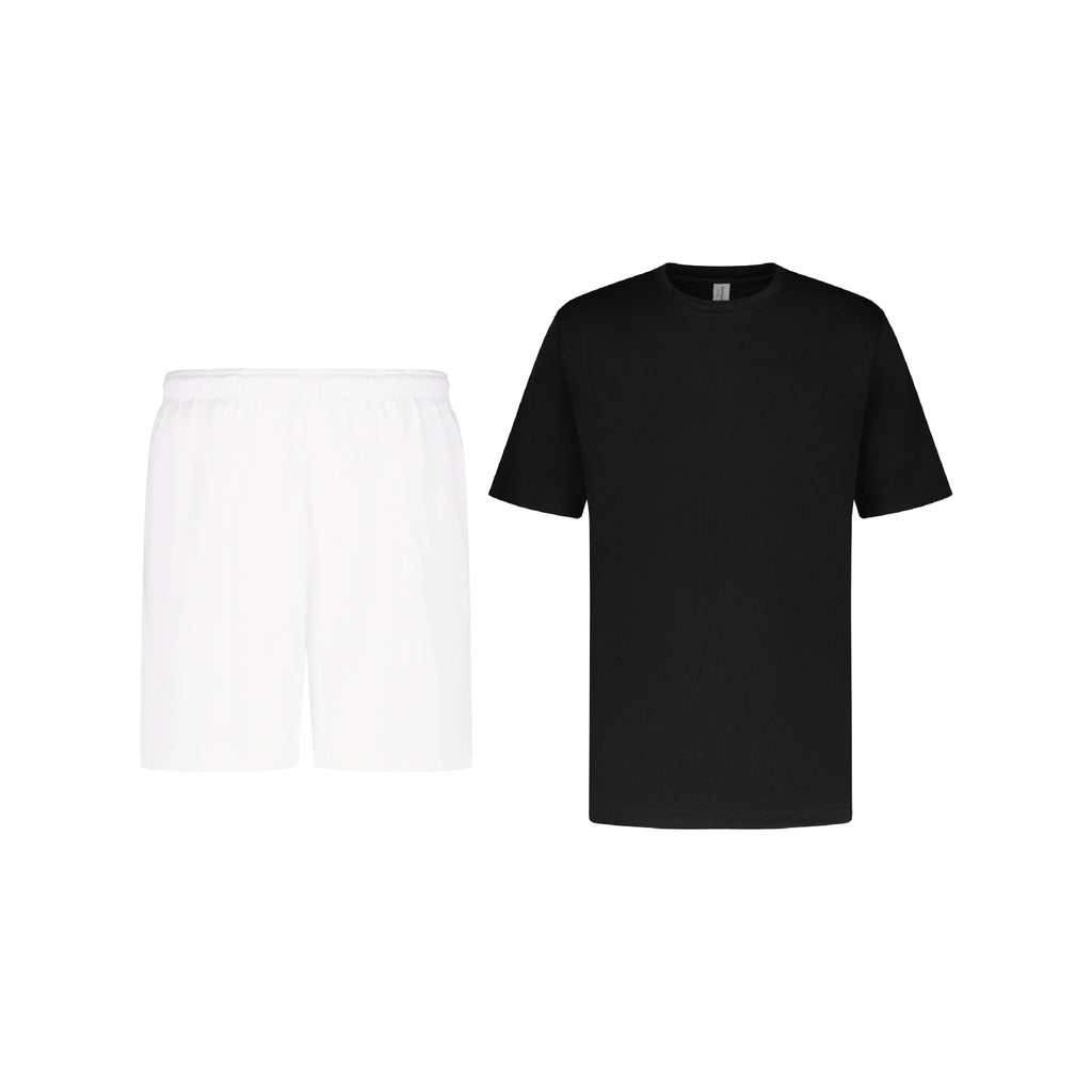 ENSEMBLE WEIßE SPORTSHORTS + SPORT-T-SHIRT