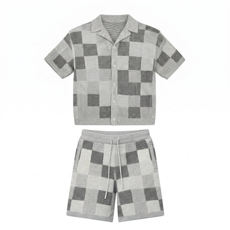 Set aus Hemd und Shorts im Jacquard-Karomuster