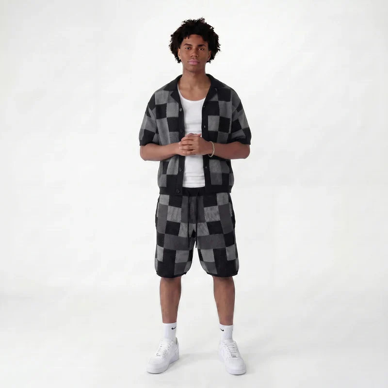 Set aus Hemd und Shorts im Jacquard-Karomuster