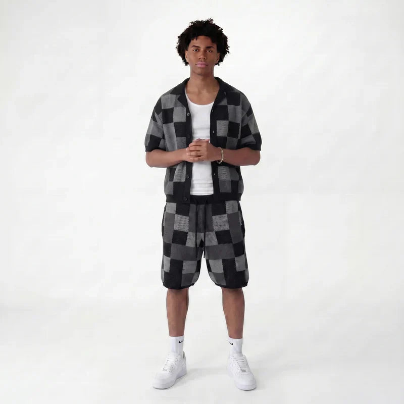 Set aus Hemd und Shorts im Jacquard-Karomuster