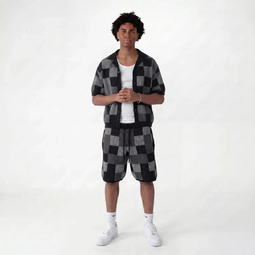Set aus Hemd und Shorts im Jacquard-Karomuster